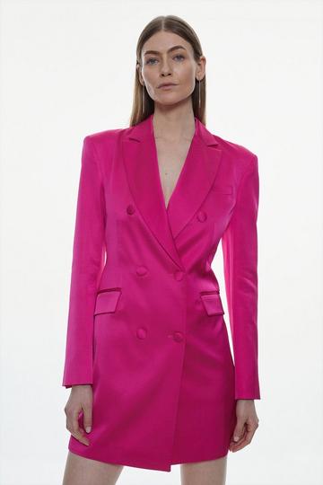 Pink Italian Wool Satin Contoured Open Back Blazer Dress