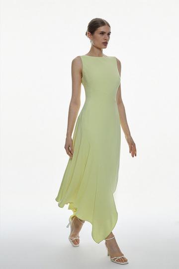 Soft Tailored Asymmetric Drape Side Midi Dress lime