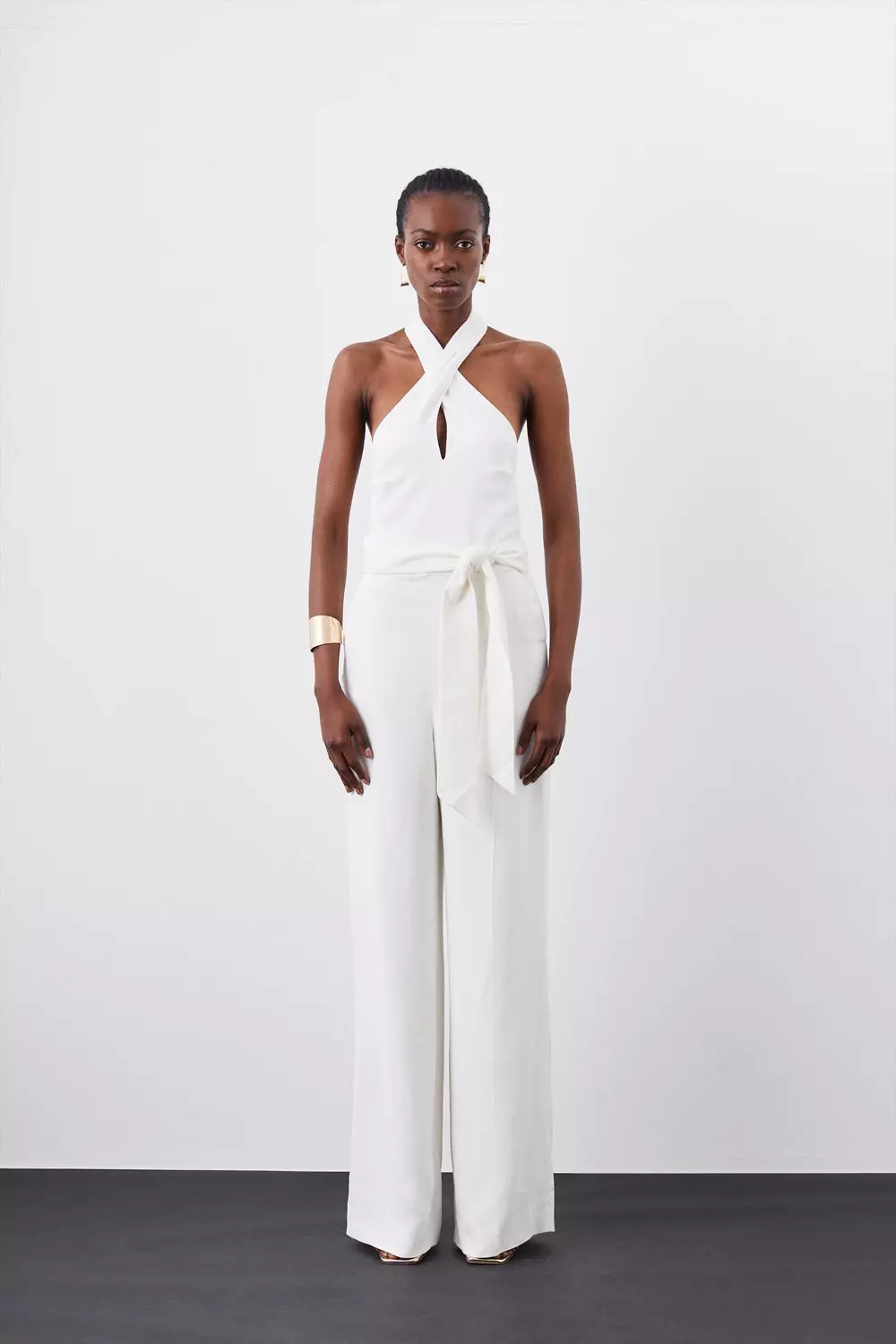 White clearance stretch jumpsuit