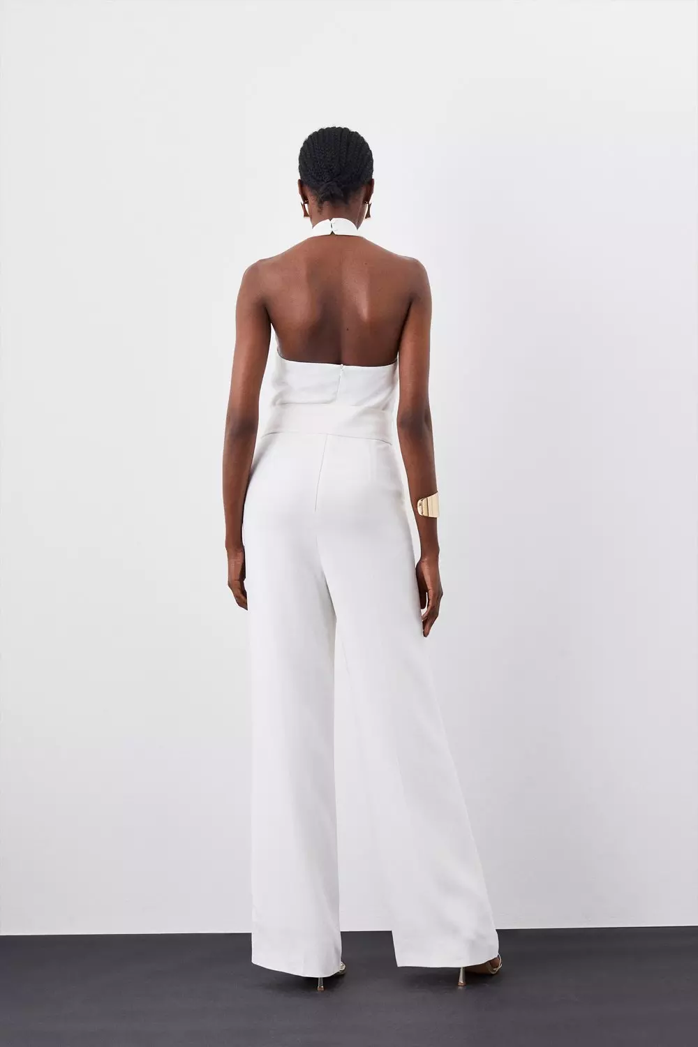 Petite Compact Viscose Stretch Drape Tailored Jumpsuit