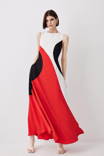 Red Soft Tailored Colour Block Midiaxi Dress