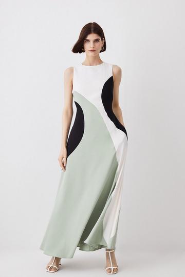 Soft Tailored Color Block Midiaxi Dress sage