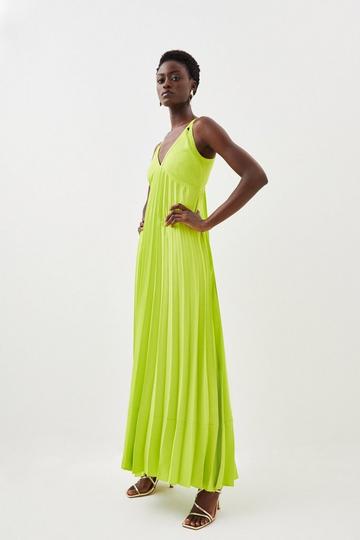 Soft Tailored Pleated Full Skirted Midaxi Dress lime