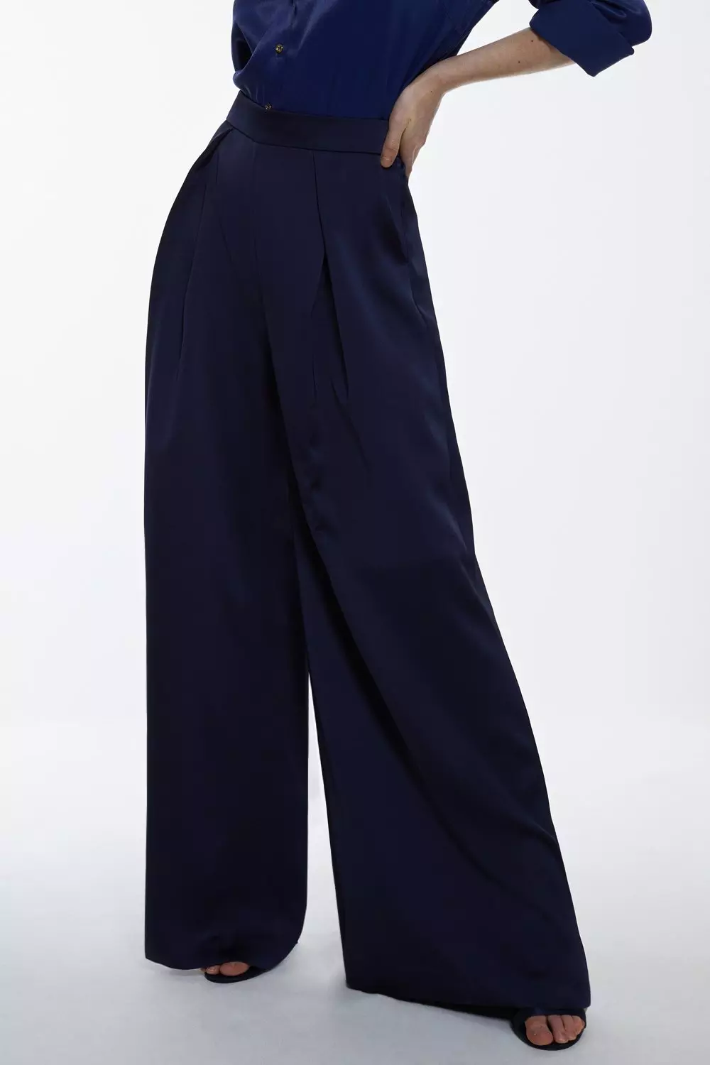 WIDE-LEG WRAP TROUSERS WITH SIDE OPENINGS - Mid-blue