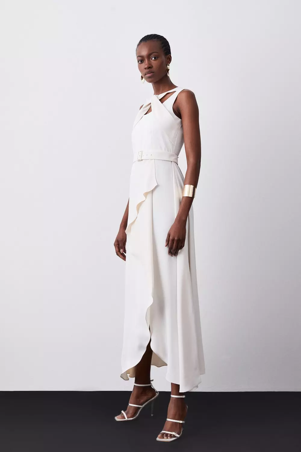 Tall Soft Tailored Tie Neck Detail Waterfall Maxi Length Karen Millen