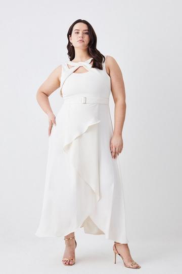 Plus Soft Tailored Tie Neck Detail Waterfall Maxi Length ivory