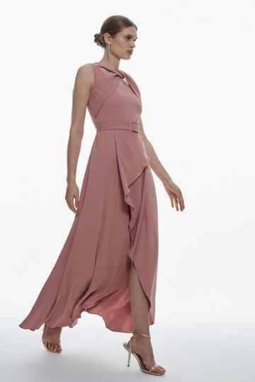 Soft Tailored Tie Neck Detail Waterfall Maxi Length blush
