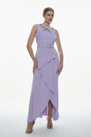 Soft Tailored Tie Neck Detail Waterfall Maxi Length lilac
