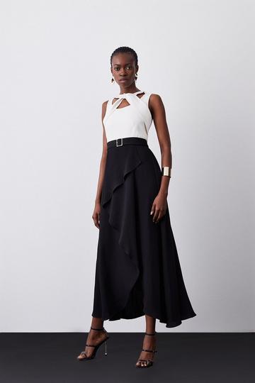 Soft Tailored Tie Neck Detail Waterfall Maxi Length mono