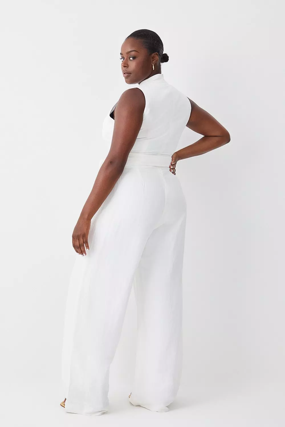 Plus Woven Belted Wide Leg Jumpsuit