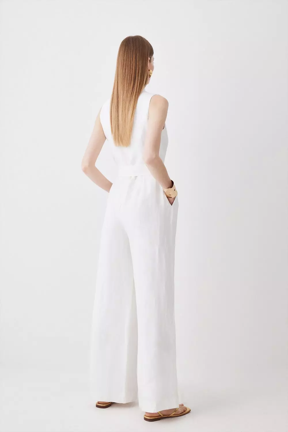 Tall Linen Notch Neck Belted Jumpsuit