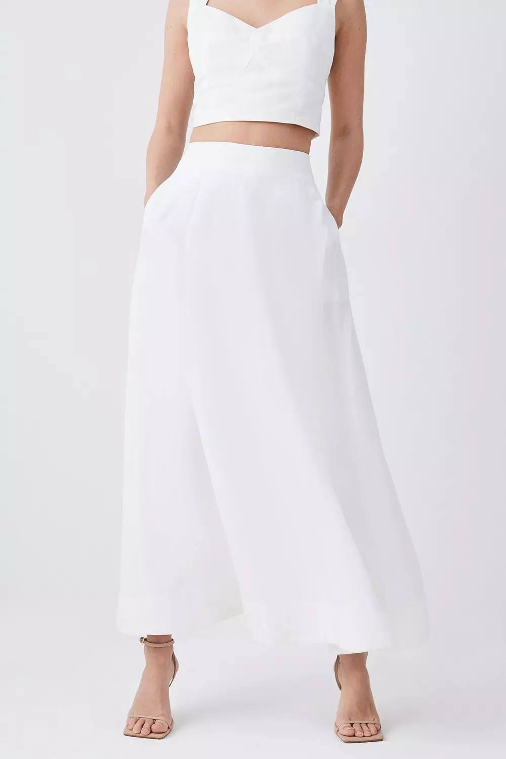 Linen white high outlet low skirt