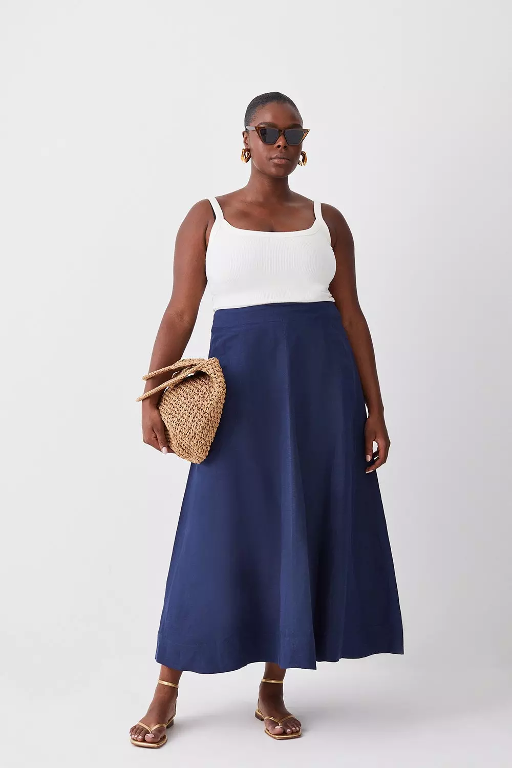 Lydia Millen Plus Size Linen Pleated Midi Skirt | Karen Millen