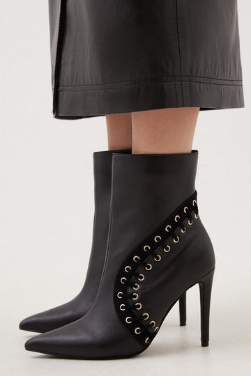 Leather And Suede Eyelet Heeled Boot black