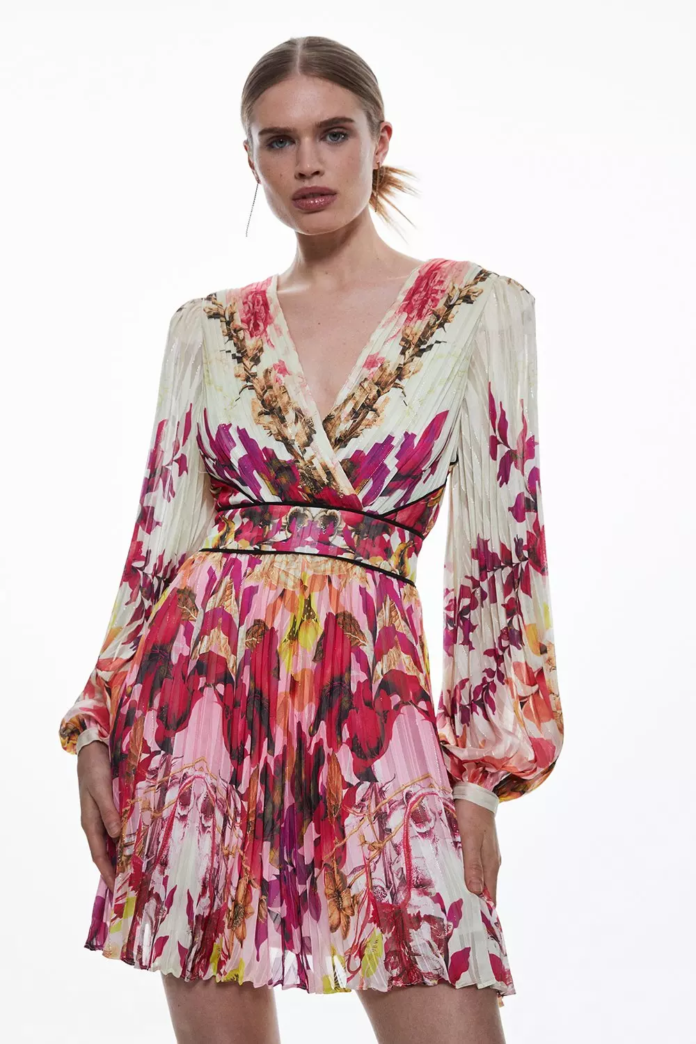 Karen millen floral pleated hot sale dress