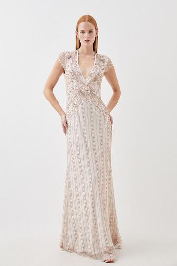 Crystal Embellished Cut Out Maxi Dress ivory
