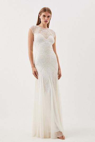 Embellished Bustier Woven Maxi Dress ivory