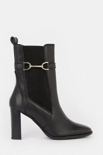 Leather Heeled Buckle Boot black