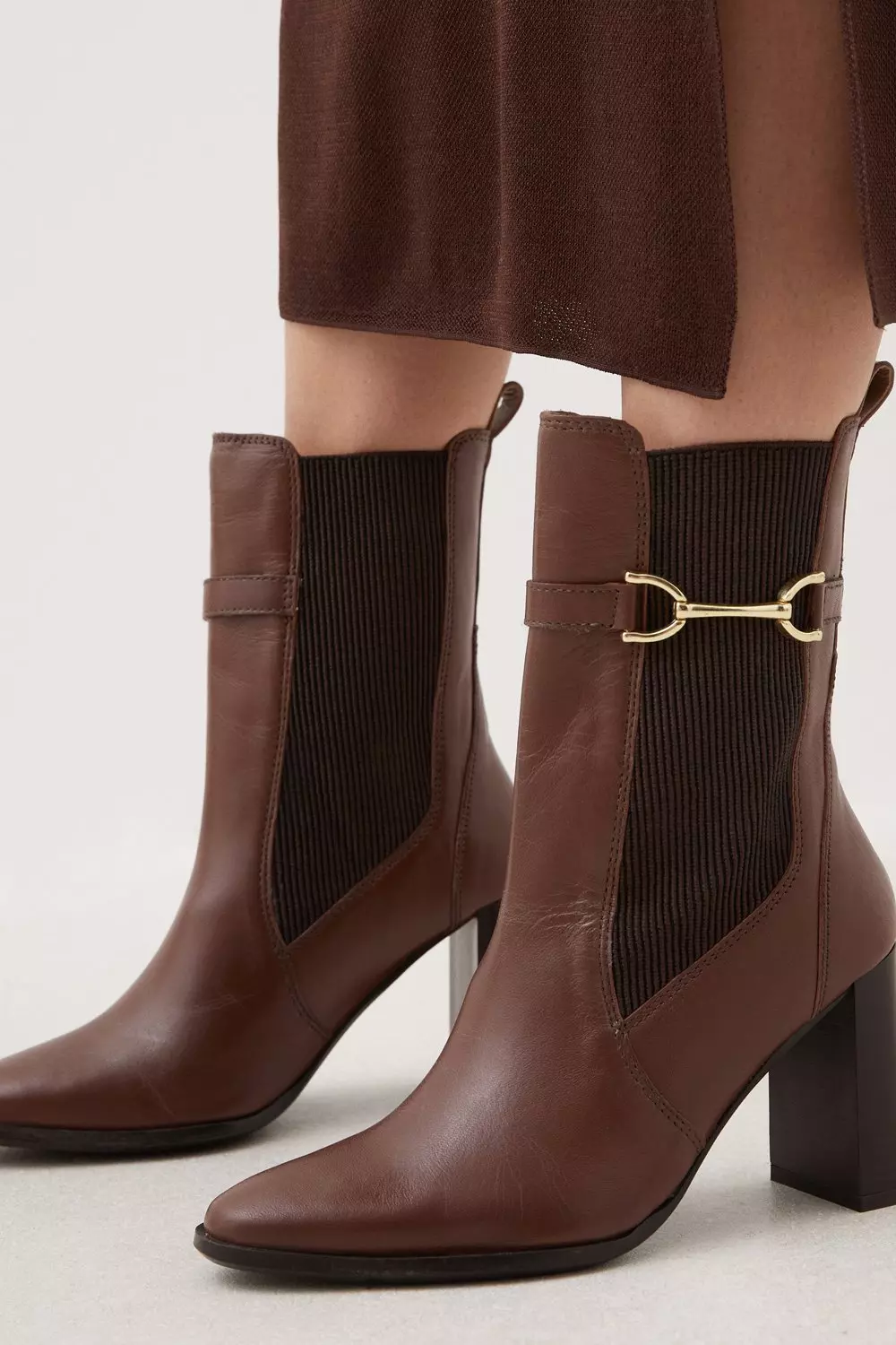 Leather Heeled Buckle Boot