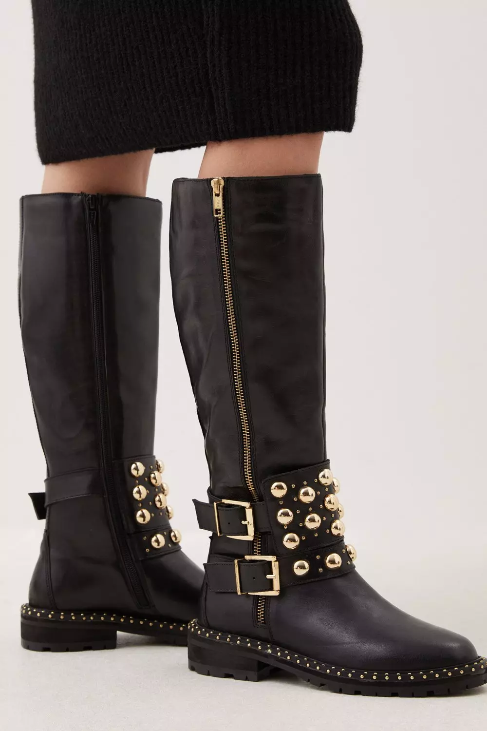 Karen millen ribbed outlet biker boots