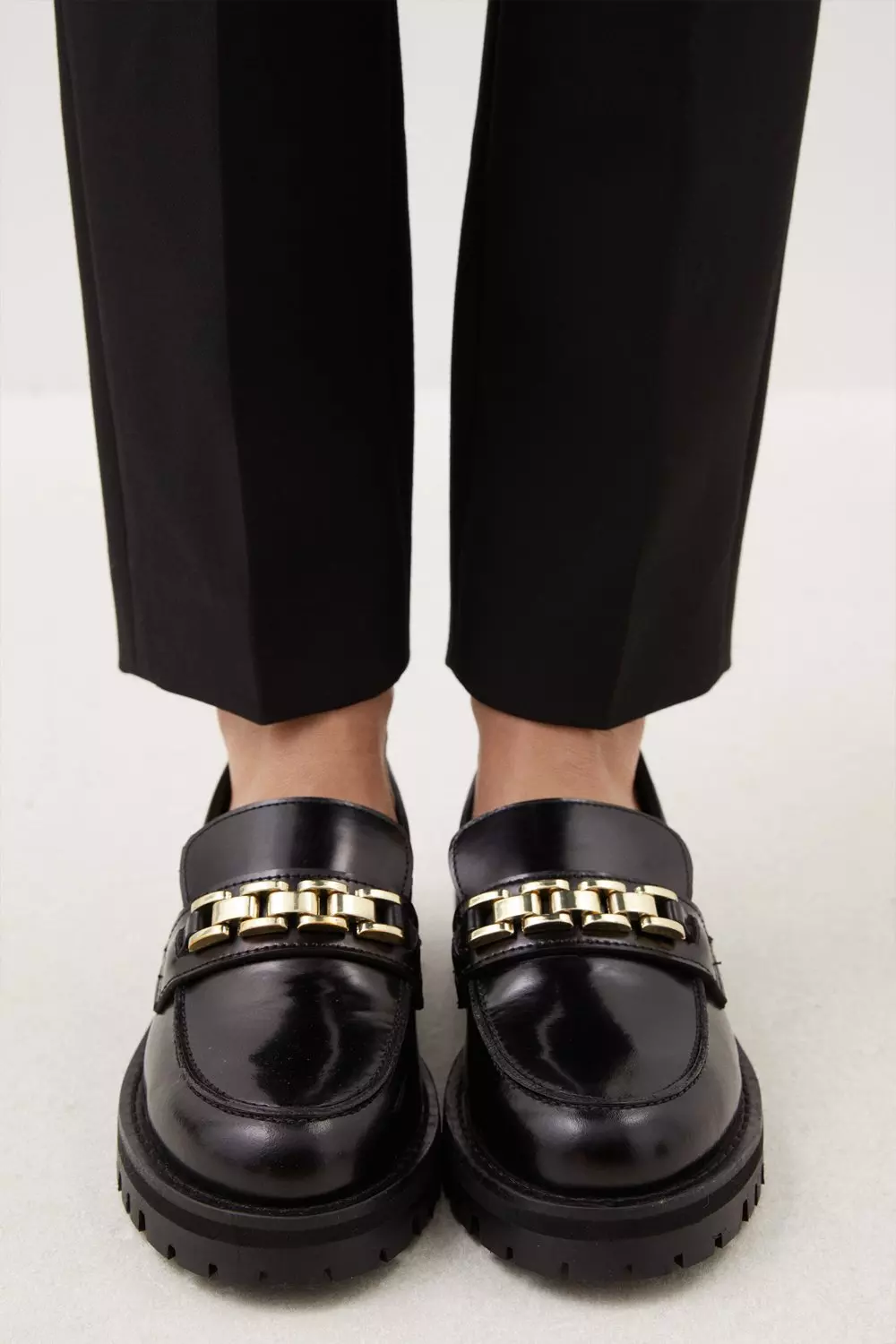 Leather Patent Chain Link Strap Loafer Karen Millen