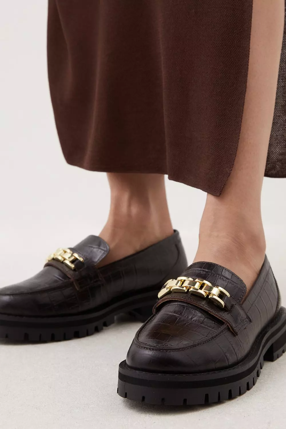 Link detail patent store leather loafers