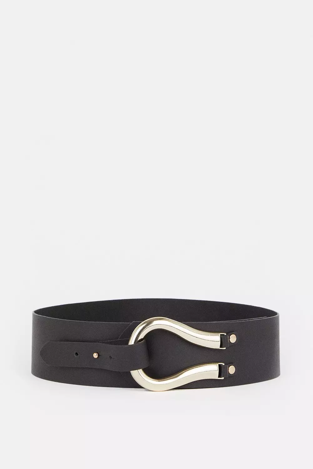 Karen Millen Leather Wide Buckle Waist Belt, Black, S