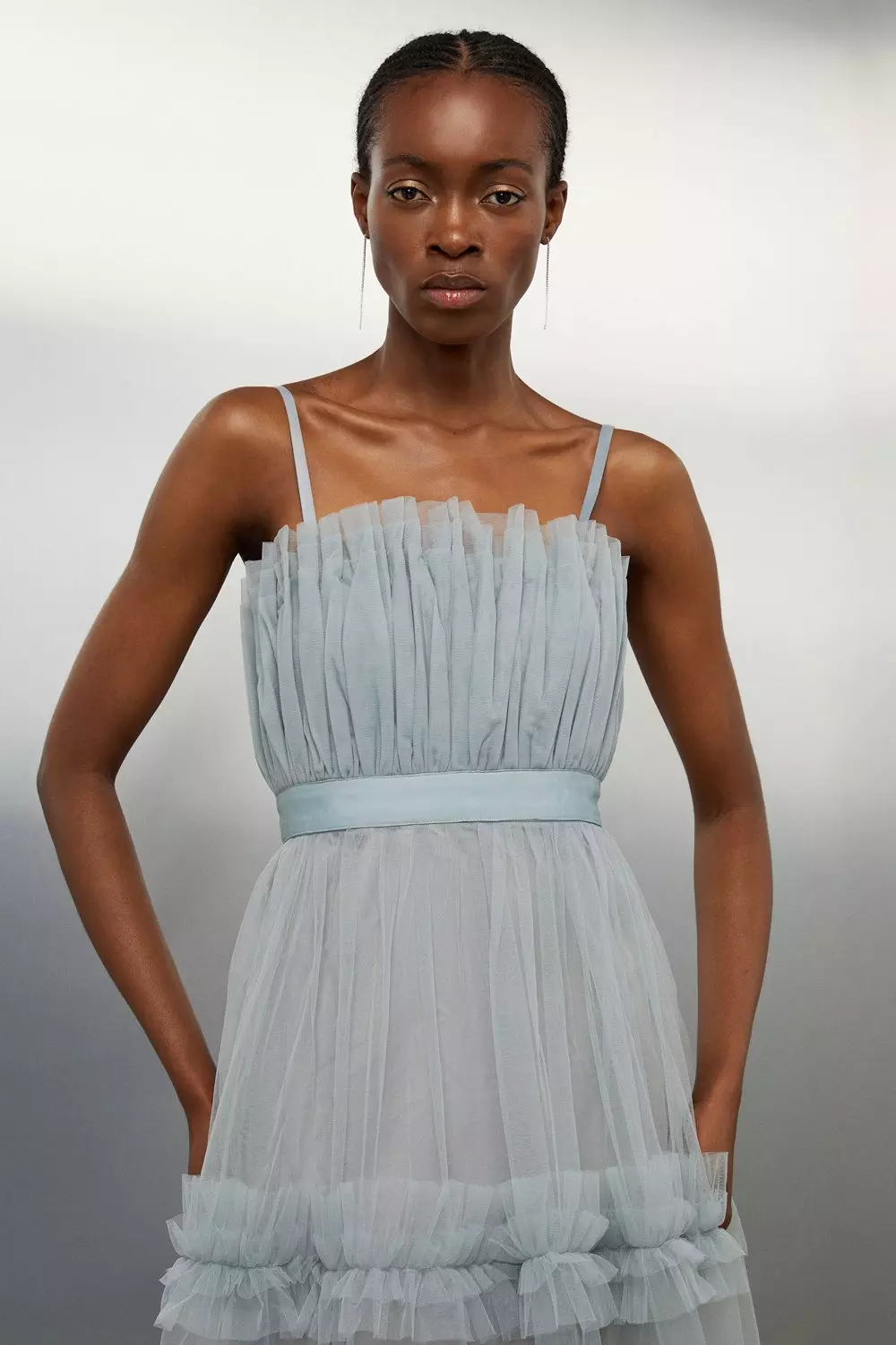 Tulle Bandeau Tiered Midi Dress | Karen Millen