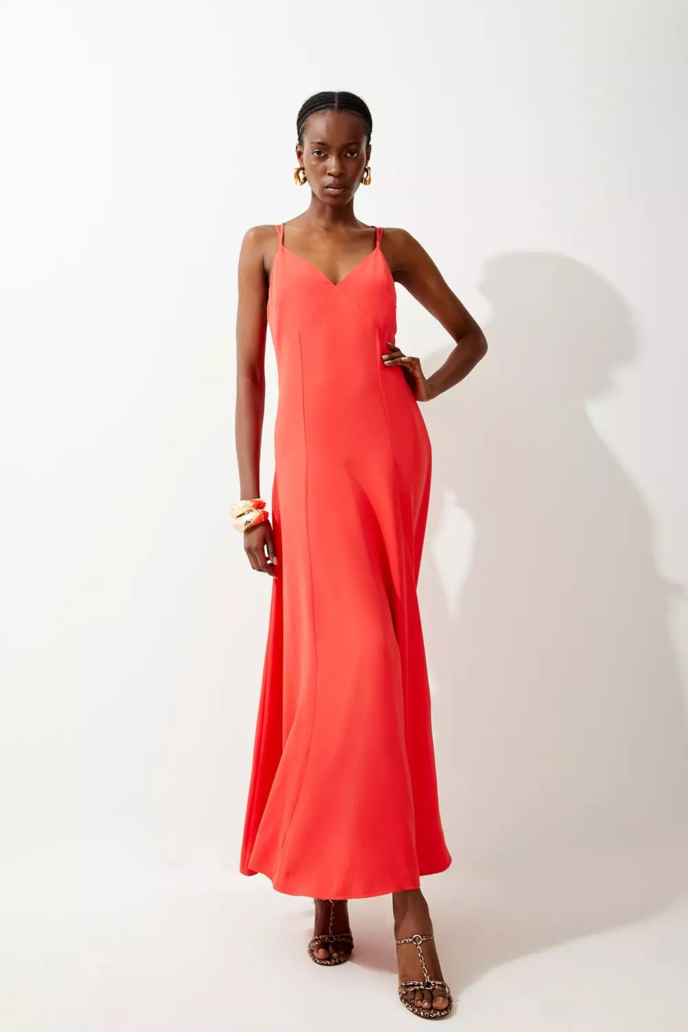 Coral red hot sale maxi dress