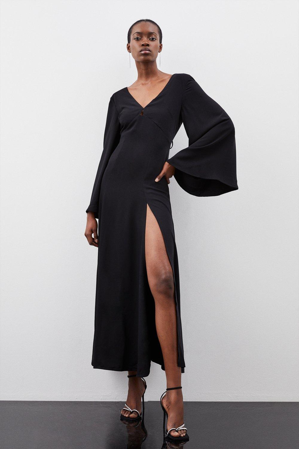 Plunge Embellished Woven Kimono Sleeve Maxi Dress | Karen Millen