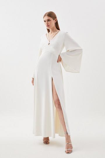 Kimono Sleeve Woven High Low Maxi Dress ivory
