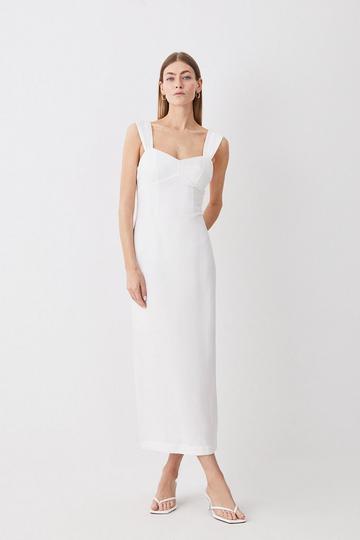 Linen Viscose Woven Midi Dress white