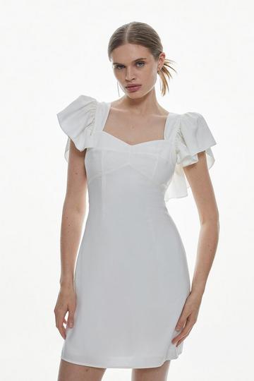 Linen Viscose Angel Sleeve Mini Dress white