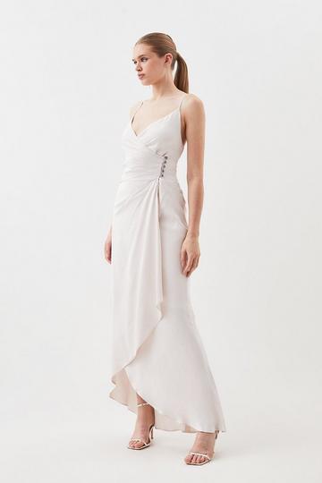 Silver Premium Ruched Slip Maxi Dress