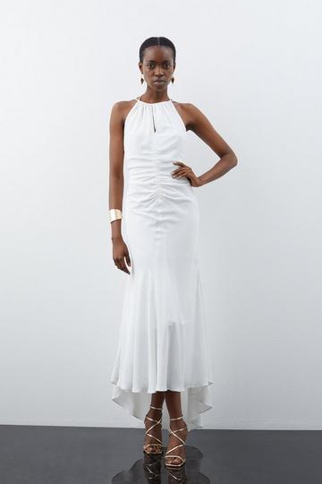 Premium Ruched Halter Strappy Maxi Dress ivory
