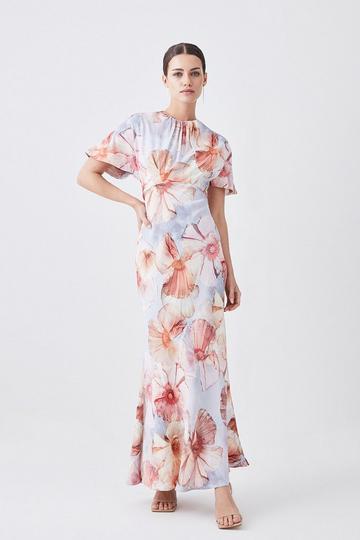 Multi Petite Satin Crepe Etched Floral Maxi Dress