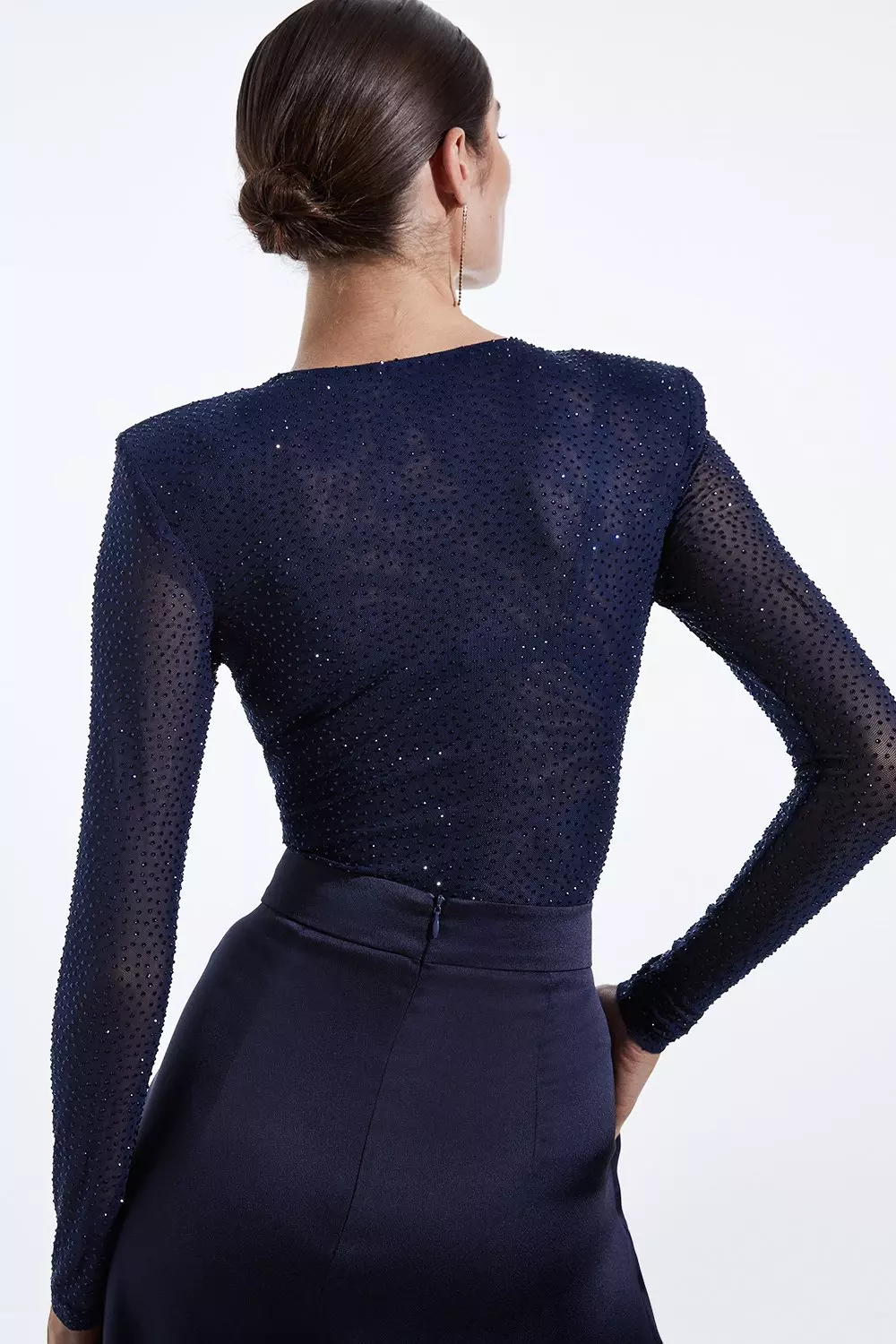 Embellished Strong Shoulder Long Sleeve Bodysuit