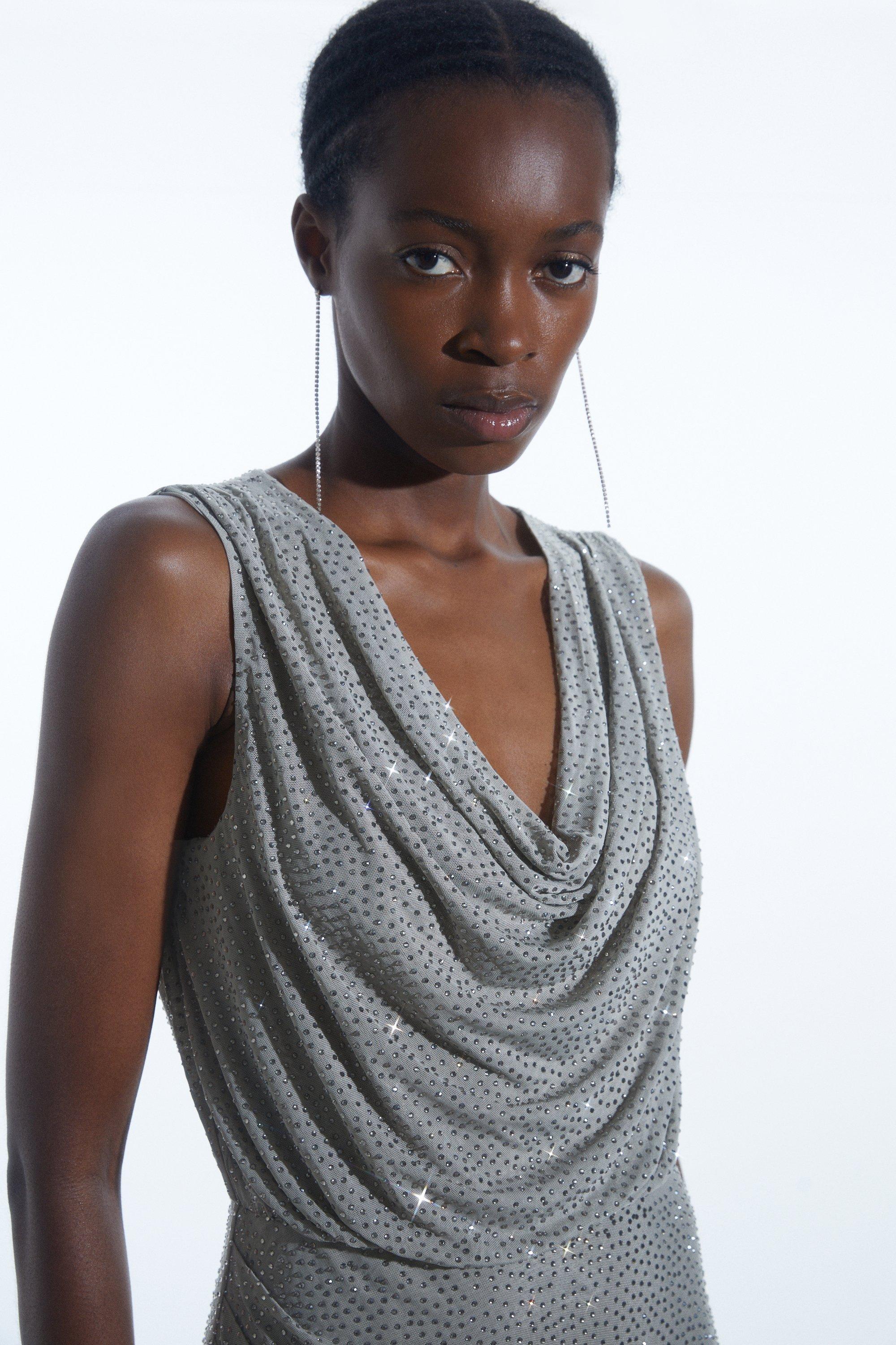 Silver Cowl Neck Dress