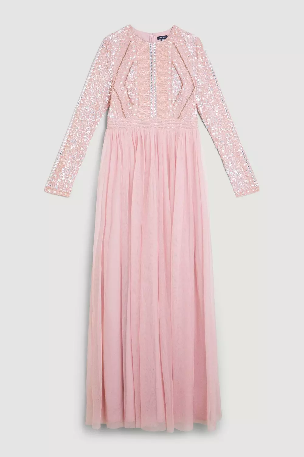 Needle thread embellished long sleeve maxi dress with tulle skirt in hotsell rose quartz