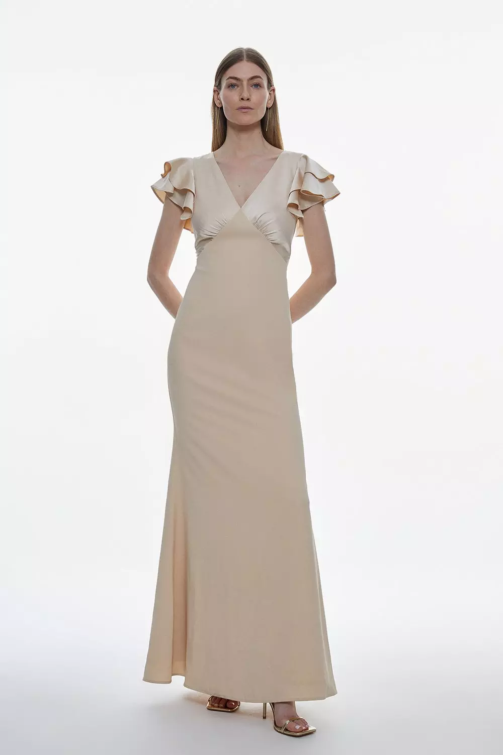 Halter Wrap Neck Satin Maxi Dress / Champagne – Style Cheat