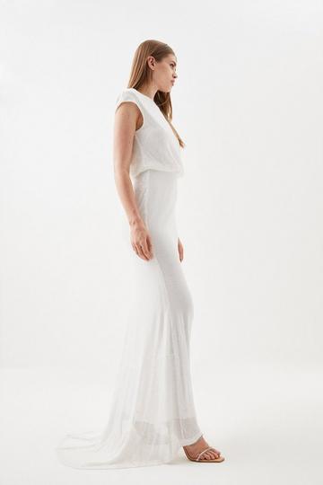 Sequin Short Sleeve Maxi Dress ivory