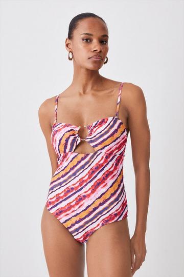 Tie Dye Trimmed Swimsuit With Removable Straps multi