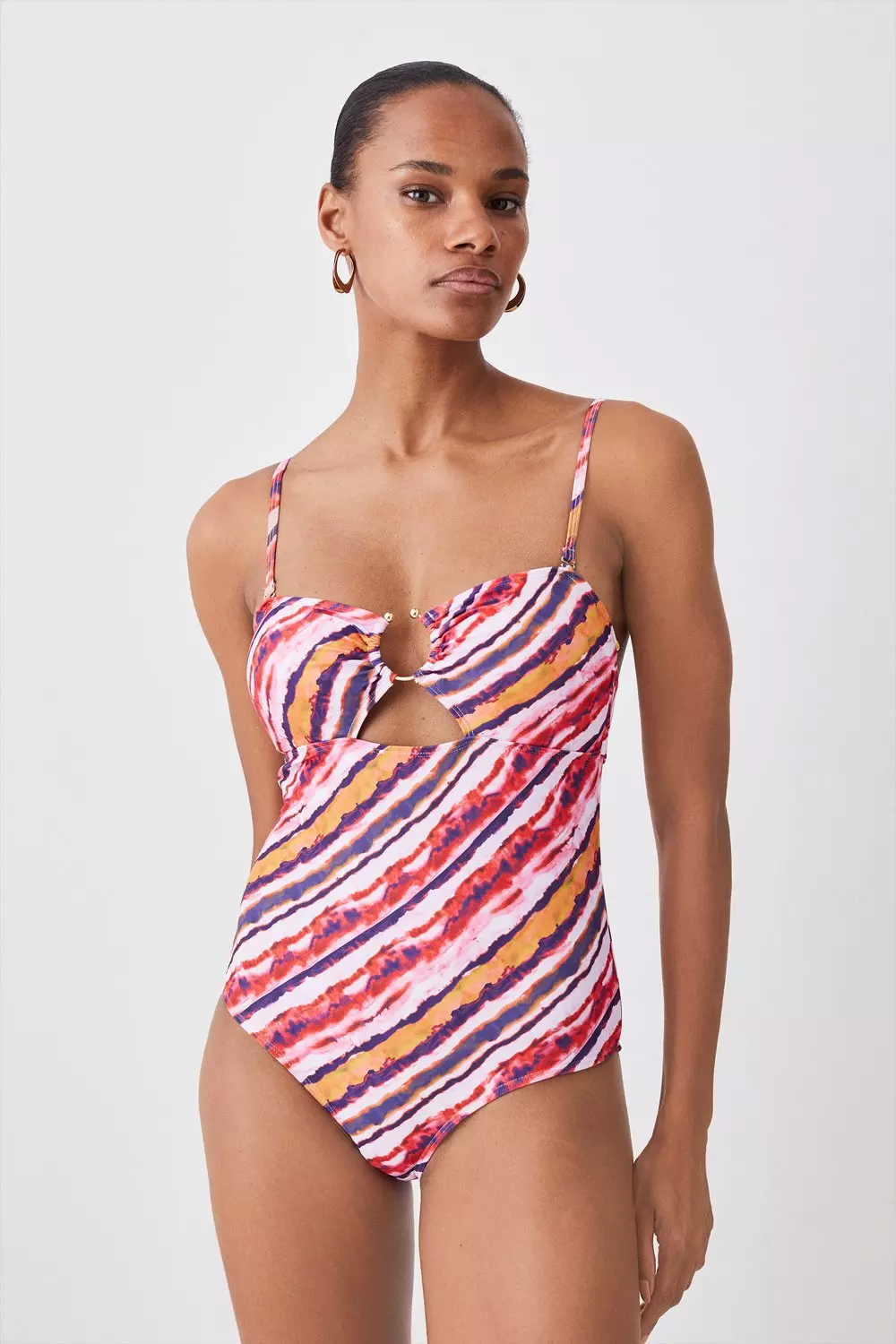 Tie Dye Trimmed Swimsuit With Removable Straps Karen Millen