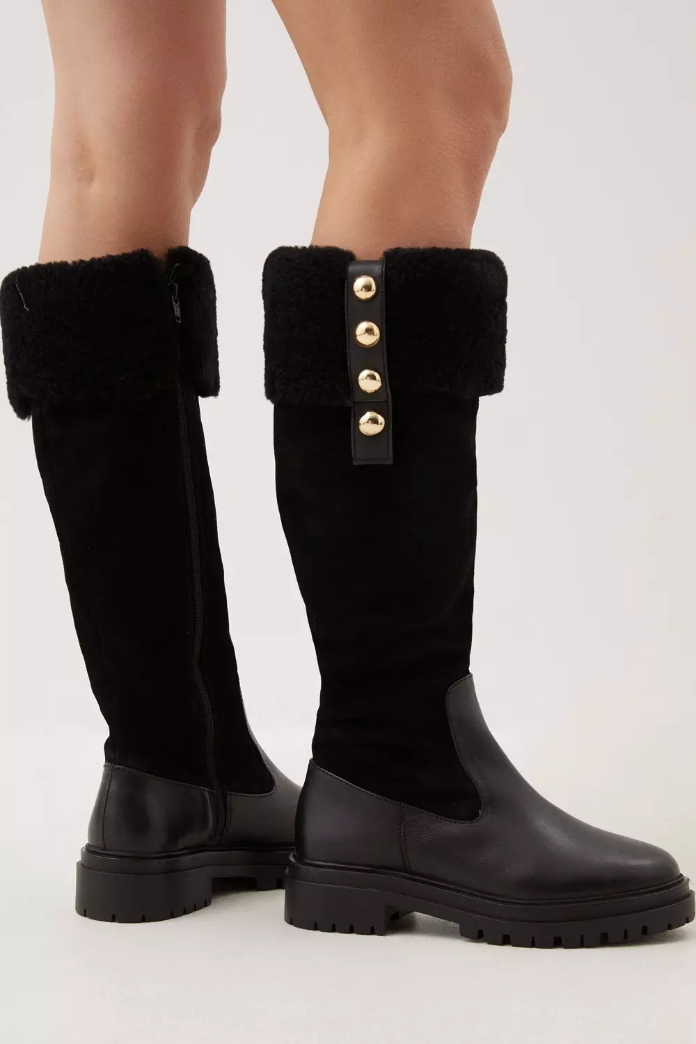 Faux leather outlet knee high boots