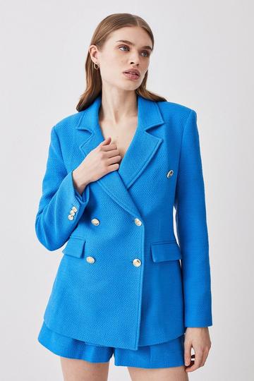 Boucle Double Breasted Fitted Blazer aqua