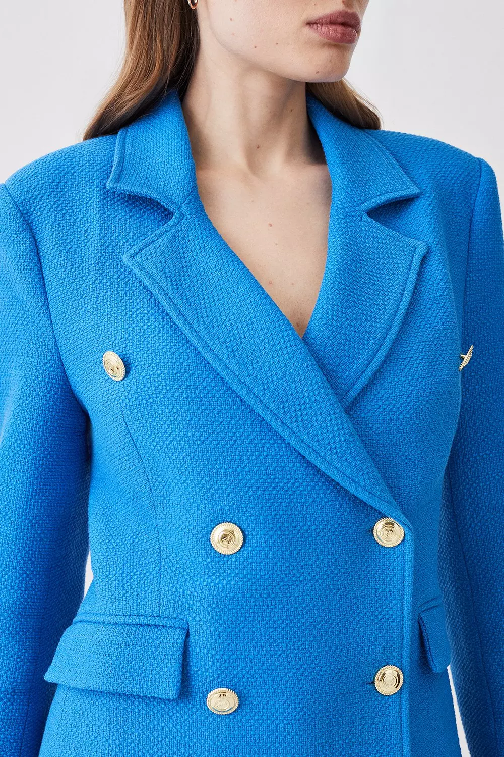 Double-breasted Bouclé Jacket - Blue - Ladies