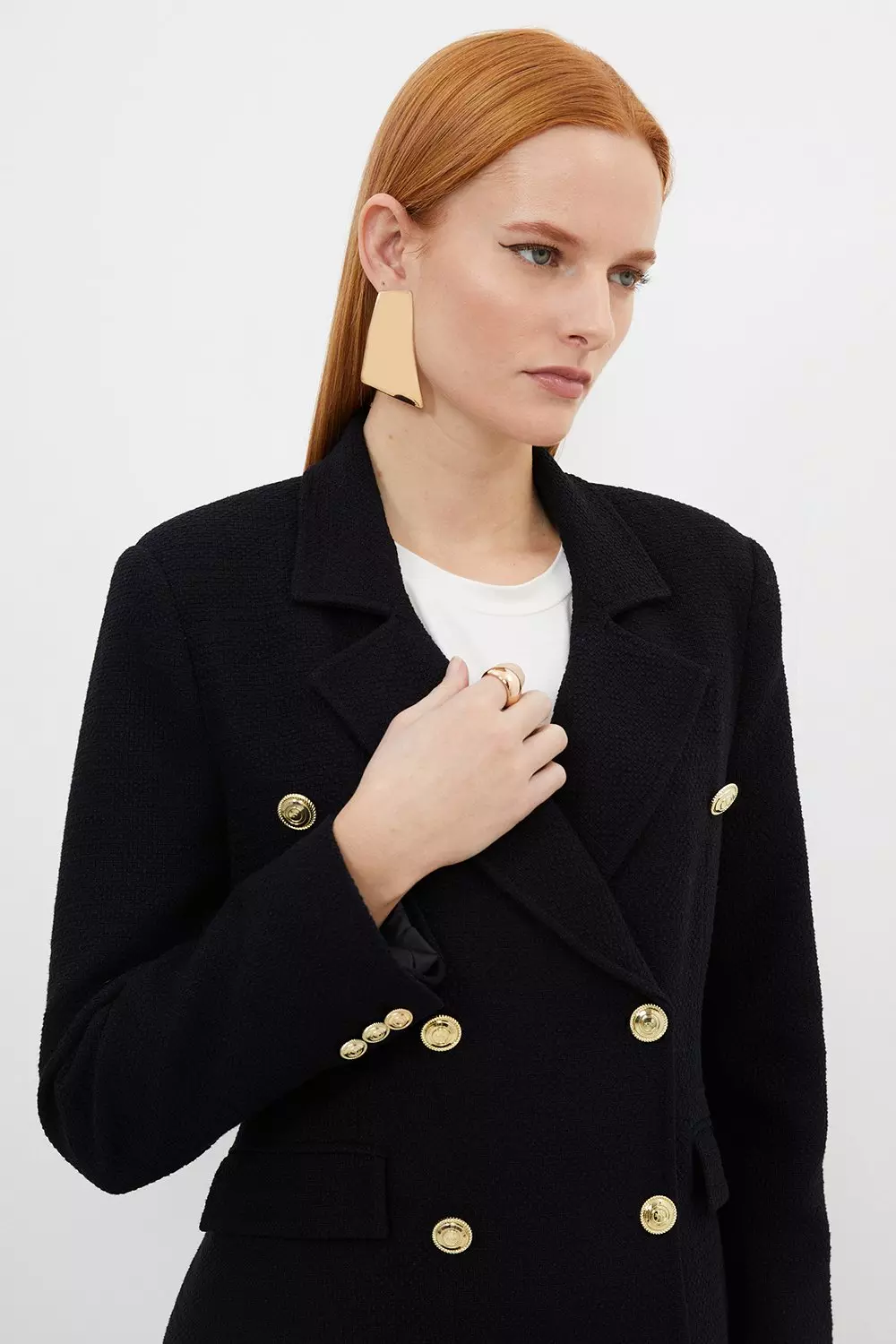 Women's black double breasted blazer with gold clearance buttons