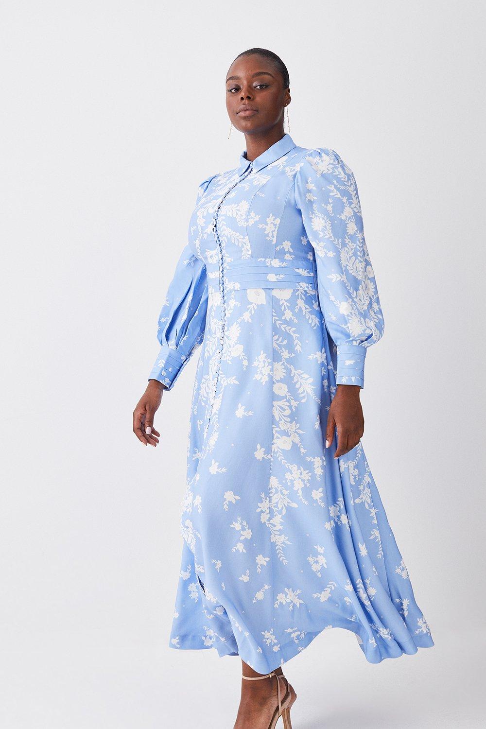 Lydia Millen Plus Size Linen Placement Floral Maxi Dress | Karen Millen