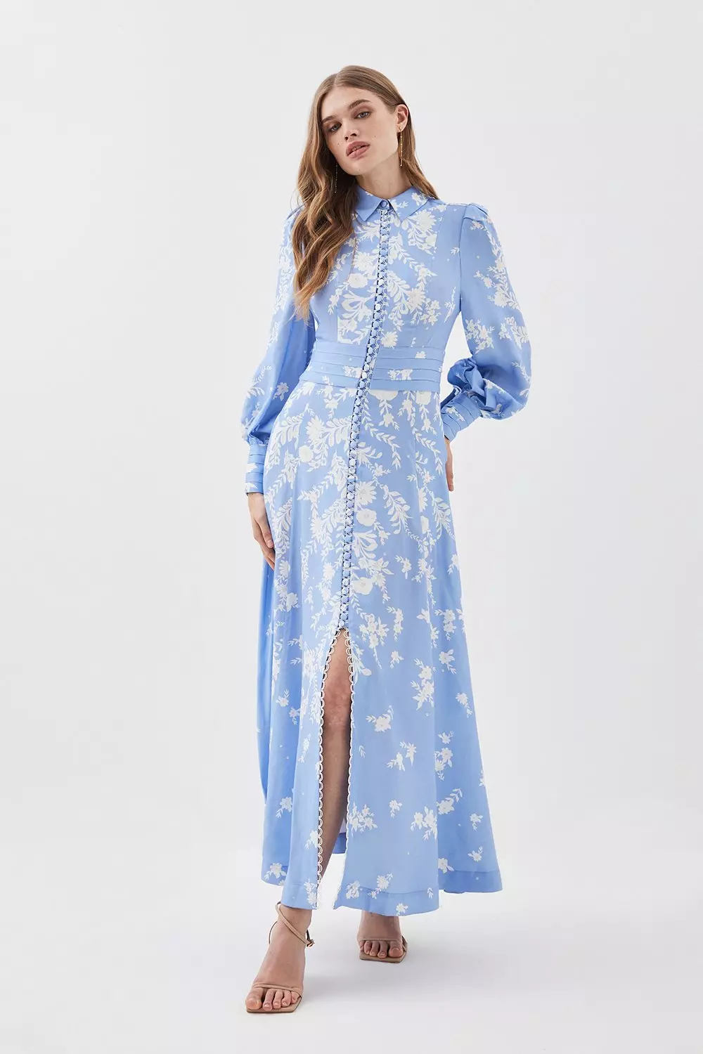 Lydia Millen Tall Linen Placement Floral Woven Maxi Dress | Karen Millen