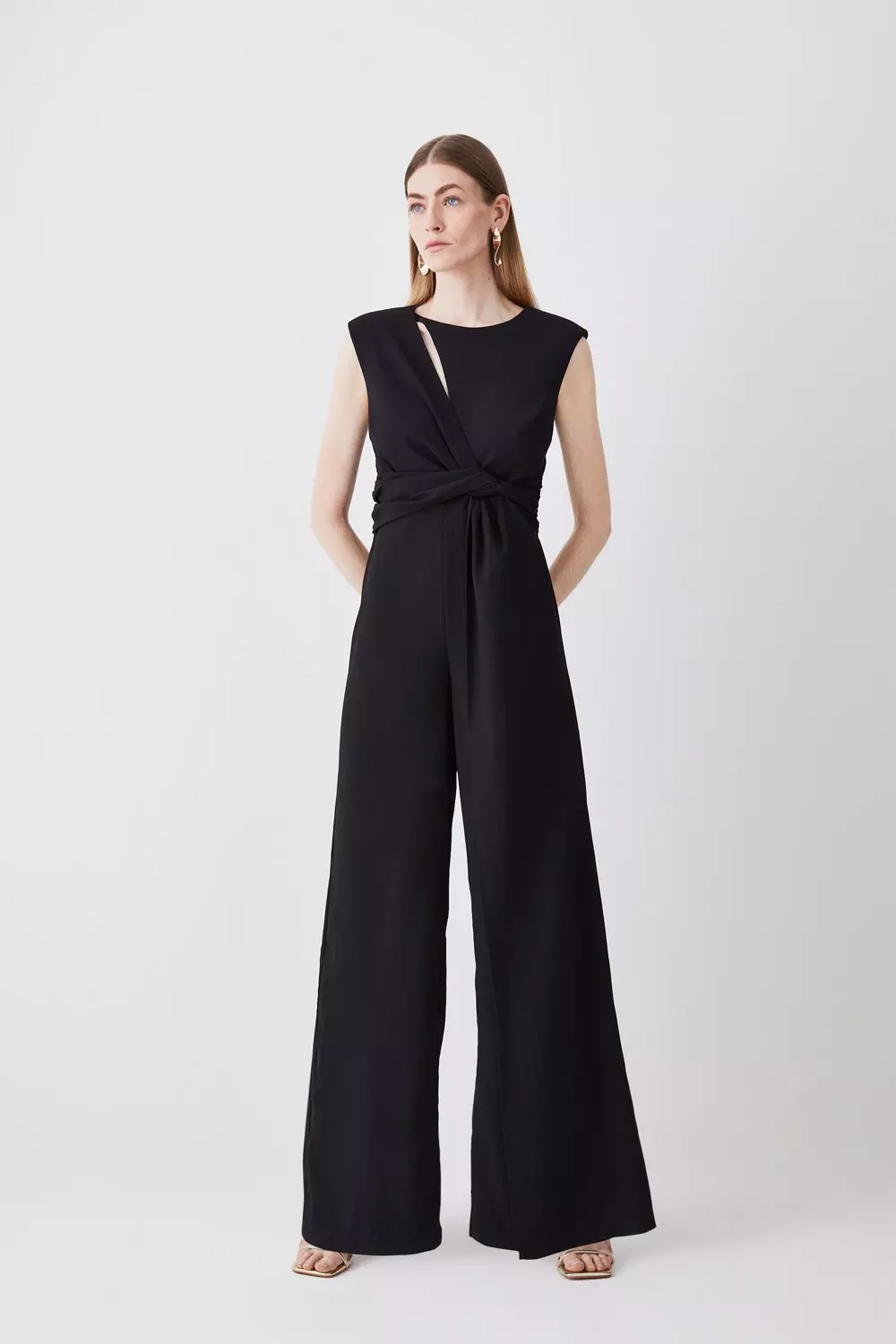 Positive Twist White Sleeveless Twist-Back Wide-Leg Jumpsuit